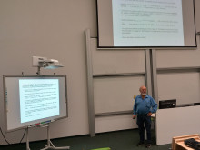 prof. Iserles presenting at the lecture hall