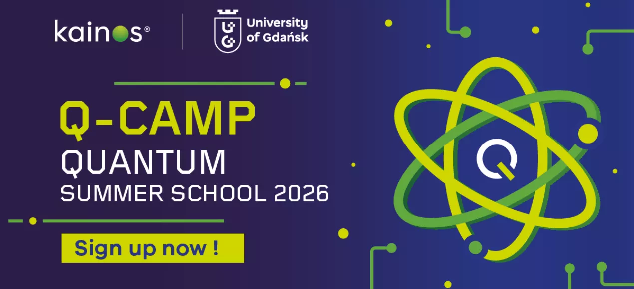 Q-Camp poster with an atom