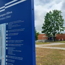 entrance to the faculty and a signpost